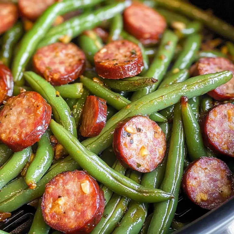 Air Fryer Green Beans and Smoked Sausage