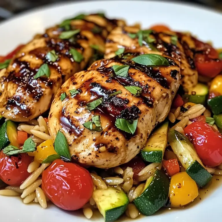 Easy Balsamic Chicken & Veggie Orzo