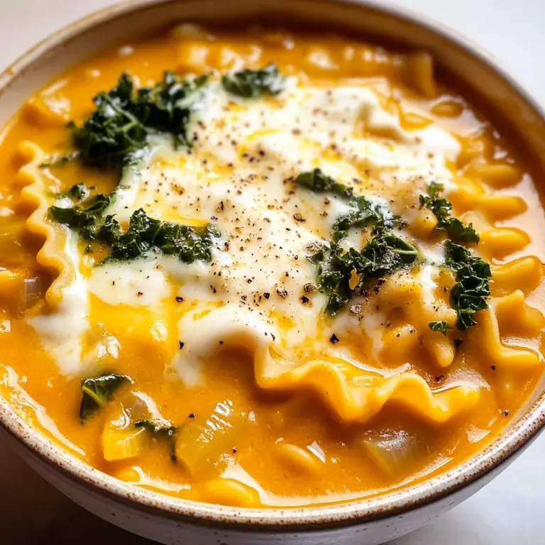 Butternut Squash Lasagna Soup with Kale & Mozzarella
