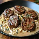 Creamy beef Tenderloin Medallions with Orzo