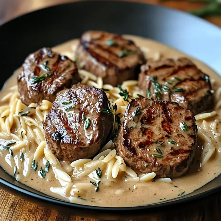 Creamy beef Tenderloin Medallions with Orzo